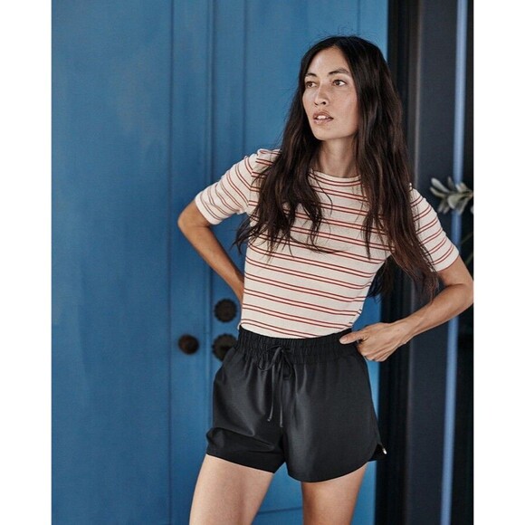 Summersalt The Softest Ribbed Elbow Sleeve Tee Top Black & White Stripe 1XL - Picture 7 of 9